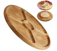 KADAX Plateau tournant bois naturel | plateau de service avec compartiments | bois rotatif | snack antipasti fromage | table decoration