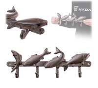 KADAX Poisson Patère en fonte 34 x 13 cm, porte-manteau mural maritime avec 4 crochets, crochet mural, porte-manteau pour couloir (marron)