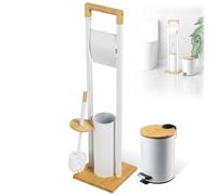 Porte-papier hygiénique KADAX avec brosse WC intégrée et poubelle à cosmétiques, porte-papier hygiénique sur pied avec brosse WC, support pour papier hygiénique (blanc)