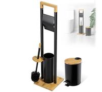 KADAX Porte-papier toilette avec brosse WC intégrée et poubelle cosmétique, support de papier toilette debout avec brosse toilette, support de papier toilette, noir