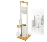 KADAX Porte-papier toilette avec brosse WC intégrée, porte-papier toilette debout, pour salle de bain, ensemble de toilettes, en acier et bambou (beige)