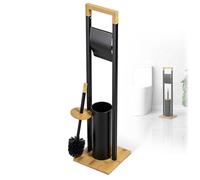 KADAX Porte-papier toilette avec brosse WC intégrée, support de papier toilette debout, pour salle de bain, brosse WC en acier et bambou (noir)