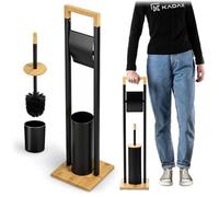 KADAX Porte-rouleau de papier toilette avec brosse WC intégrée, porte-papier toilette sur pied avec brosse WC pour salle de bain, ensemble de toilettes en acier et bambou (noir)