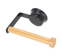 KADAX Porte-Rouleau de Papier Toilette en Acier revêtu par pulvérisation - 15x9,8x6 cm - avec Poignée en Bambou - Support de Papier Toilette avec Ventouse - Noir