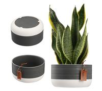 KADAX Pot à fleurs/plantes en céramique, 2 variantes de couleurs, cache-pot avec gaufrages décoratifs, bac à fleurs en céramique, pot pour plantes d'intérieur (17 x 9 cm, gris)