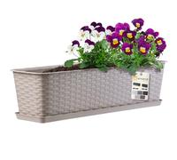 KADAX Pot de balcon avec socle, bac à plantes, jardinière pour balcon avec ouvertures d'eau, bac à fleurs pour roses, lauriers roses, imitation rotin (60 cm, caramel)