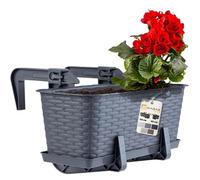 KADAX Pot de balcon avec socle, bac à plantes, jardinière pour balcon avec ouvertures d'eau, bac à fleurs pour roses, lauriers roses, imitation rotin (40 cm, avec poignées, graphite)