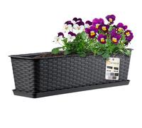 KADAX Pot de balcon avec socle, bac à plantes, jardinière pour balcon avec ouvertures d'eau, bac à fleurs pour roses, lauriers roses, imitation rotin (60 cm, anthracite)