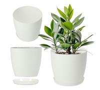 KADAX Pot de Fleurs 25 cm en Plastique avec Soucoupe et Finition Mate Élégante, Cache-Pot pour Une Décoration Intérieure Raffinée et Moderne (Blanc)