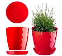 Kadax Pot de fleurs 25 cm, plastique avec soucoupe intégrée, rouge