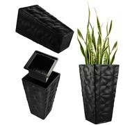 KADAX Pot de fleurs avec effet 3D "Bando", en plastique, bac à plantes avec insert, 40 cm, noir