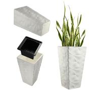 KADAX Pot de fleurs avec effet 3D, bac à fleurs en plastique, en 4 couleurs, bac à plantes avec insert et poignées pratiques, pot en plastique, pot pour plantes d'extérieur (blanc hauteur : 55,5 cm)
