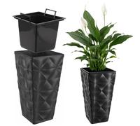 KADAX Pot de fleurs avec effet 3D "Bando", en plastique, bac à plantes avec insert, 40 cm, anthracite