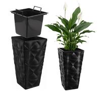 KADAX Pot de fleurs avec effet 3D "Bando", en plastique, bac à plantes avec insert, 40 cm, noir