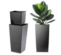 KADAX Pot de fleurs en plastique "Pesaro", bac à fleurs, pot de plantes, avec insert, carré, 35 cm, graphite