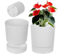 KADAX Pot de fleurs avec soucoupe - Diamètre : 27,5 cm - En plastique - Pour l'intérieur - Avec surface mate - Pour plantes d'intérieur - Blanc