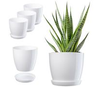 KADAX Pot de fleurs avec soucoupe en plastique rond pour intérieur, pot de fleurs et plantes d'intérieur, pot à herbes aromatiques (lot de 3 à 16 cm, blanc)