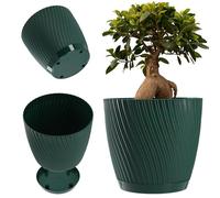 KADAX Pot de fleurs avec soucoupe, pot de plante en forme d'onde tridimensionnelle, bac à plantes en plastique, pot décoratif pour fleurs, cactus et herbes (23 cm, Vert)