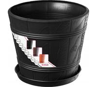 KADAX Pot de fleurs avec soucoupe "Pula", bac à fleurs en plastique, graphite, aspect bois, 42 cm