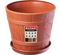 KADAX Pot de fleurs avec soucoupe "Pula", pot de fleurs en plastique, terre cuite, aspect bois, 42 cm