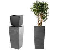 KADAX Pot de fleurs en plastique "Tuluza", pot de fleurs, pot de plantes, avec insert, carré, 40 cm, graphite