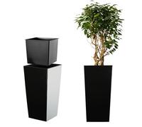 KADAX Pot de fleurs, bac à plantes, en plastique, pour intérieur et extérieur, jardin, balcon, terrasse, maison, résistant aux intempéries, imitation rotin, 68 cm de hauteur, noir mat