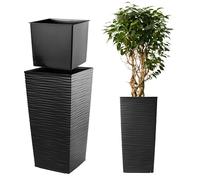 KADAX Pot de fleurs en plastique "Tuluza", pot de fleurs, pot de plantes, avec insert, carré, 40 cm, noir