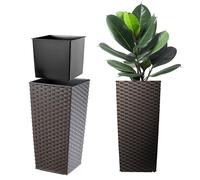 KADAX Pot de fleurs, bac à plantes, en plastique, pour intérieur et extérieur, jardin, balcon, terrasse, maison, résistant aux intempéries, imitation rotin, 68 cm de hauteur, rotin moka