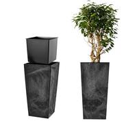 KADAX Pot de fleurs, bac à plantes, en plastique, pour l'intérieur et l'extérieur, jardin, balcon, terrasse, maison, résistant aux intempéries, imitation rotin, béton noir, 68 cm de hauteur