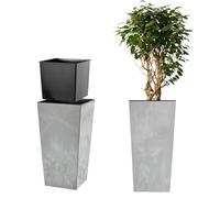 KADAX Pot de fleurs, pot de jardin, 68 cm, avec insert, support de fleurs haut, gris, pour terrasse et balcon