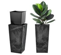 KADAX Pot de fleurs, bac à plantes, en plastique, pour l'intérieur et l'extérieur, jardin, balcon, terrasse, maison, résistant aux intempéries, imitation rotin, béton noir, 57,5 cm de hauteur