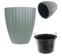KADAX Pot de fleurs décoratif avec insert intérieur - Rond - En plastique - Pour l'intérieur et l'extérieur - Vert - 40 cm, K10160