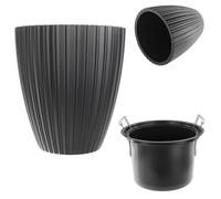 KADAX Pot de fleurs décoratif avec insert intérieur - Rond - En plastique - Pour l'intérieur et l'extérieur - Noir - 40 cm