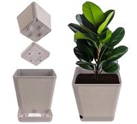 KADAX Pot de Fleurs décoratif - Pot de Fleurs en Plastique - Rectangulaire avec système d'irrigation et réservoir d'eau - Beige - 24 cm