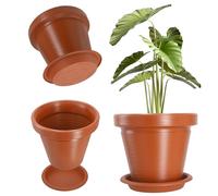 KADAX Pot de fleurs en plastique "Cieza", pot rond avec soucoupe, pot de plantes, 55 cm, terre cuite