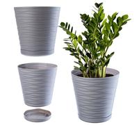 KADAX Pot de Fleurs en Plastique avec Soucoupe Incorporée, Pot de Plantes avec Conception Raffinée (25 cm, Gris)
