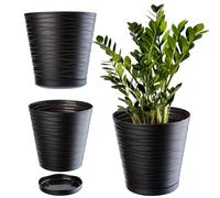 KADAX Pot de Fleurs en Plastique avec Soucoupe Incorporée, Pot de Plantes avec Conception Raffinée pour la Décoration d'Intérieur (25 cm, Noir)
