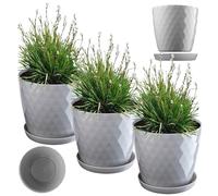 KADAX Pot de Fleurs en Plastique avec Soucoupe, Pot de Plante pour Une Décoration Florale Moderne dans l'espace Interieur (Lot de 3 : Gris, 20 cm)