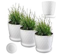 KADAX Pot de Fleurs en Plastique avec Soucoupe, Pot de Plante pour Une Décoration Florale Moderne dans l'espace Interieur (Lot de 3 : Blanc, 18 cm)