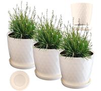 KADAX Pot de Fleurs en Plastique avec Soucoupe, Pot de Plante pour Une Décoration Florale Moderne dans l'espace Interieur (Lot de 3 : Crème, 20 cm)