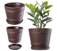 KADAX Pot de Fleurs en Plastique avec Soucoupe pour Intérieur et Extérieur, Catche-Pot Imitant l'aspect du Bois, Conçu en Forme de Tonneau (Marron, 42 cm)