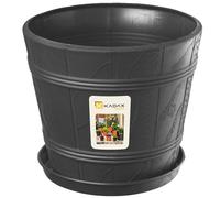 KADAX Pot de Fleurs en Plastique avec Soucoupe pour Intérieur et Extérieur, Catche-Pot Imitant l'aspect du Bois, Conçu en Forme de Tonneau (Anthracite, 38 cm)