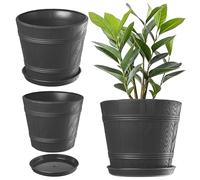 KADAX Pot de Fleurs en Plastique avec Soucoupe pour Intérieur et Extérieur, Catche-Pot Imitant l'aspect du Bois, Conçu en Forme de Tonneau (Anthracite, 17 cm)