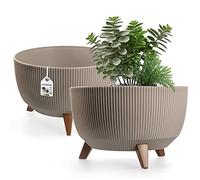 KADAX Pot de Fleurs en Plastique avec Trois Supports à piquer, jardinière Ronde, bac à Plantes, pour Balcon, Salon (40 cm Ø/Taupe)