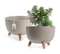 KADAX Pot de Fleurs en Plastique avec Trois Supports à piquer, jardinière Ronde, bac à Plantes, pour Balcon, Salon (33 cm Ø/Taupe)