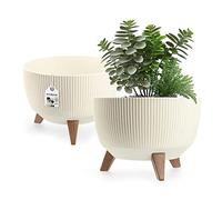 KADAX Pot de Fleurs en Plastique avec Trois Supports à piquer, jardinière Ronde, bac à Plantes, pour Balcon, Salon (29 cm Ø/Crème)