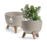 KADAX Pot de Fleurs en Plastique avec Trois Supports à piquer, jardinière Ronde, bac à Plantes, pour Balcon, Salon (24 cm Ø/Taupe)