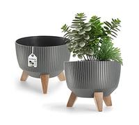 KADAX Pot de Fleurs en Plastique avec Trois Supports à piquer, jardinière Ronde, bac à Plantes, pour Balcon, Salon (29 cm Ø/Anthracite)