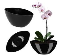 KADAX - Pot de Fleurs en Plastique - De Forme Ovale - 30 x 14 cm - Design Moderne - Idéal pour la décoration d’intérieur et Balcon - Noir