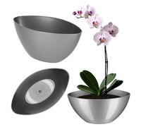 KADAX - Pot de Fleurs en Plastique - De Forme Ovale - 38 x 14 cm - Design Moderne - Idéal pour la décoration d’intérieur et Balcon - Argenté
